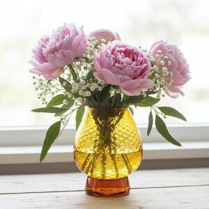Mid-Century Modern Amber Brown Italian Art Glass Vase with Optic Diamonds Design